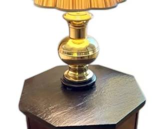 MidCentury Octagonal Wooden Nightstand w Brass Lamp