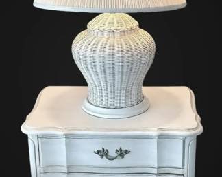 Dixie French Provincial Night Stand w White Wicker Lamp