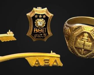 10k Gold Diamond Pin, Vintage Class Ring, AE Pins