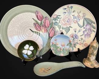 Hand Painted Signed Floral Ceramic Plates