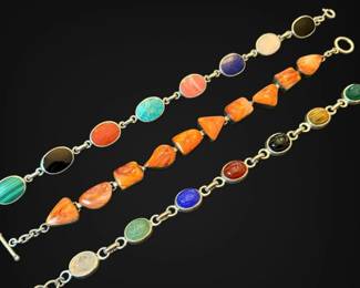 Sterling Silver Scarab Beetle Gemstone Bracelets 39.2g