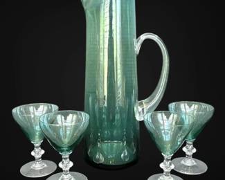 Vintage Teal Martini Pitcher Glasses