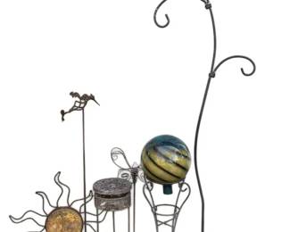 Cast Iron Garden Decor Glass Gazing Ball, Plant Stands, Stakes, More