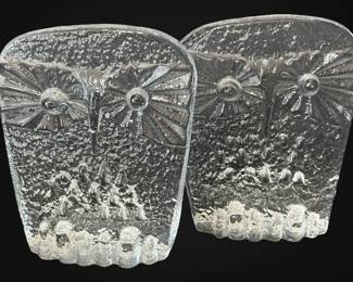 BlenkoStyle Ice Block Glass Owl Bookends