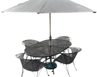 Metal Patio Table Umbrella w 4 Chairs