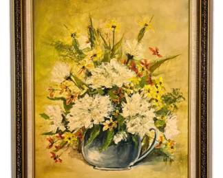 Framed Oil Painting of Yellow Floral Bouquet, Signed by Kathleen Ponziani (24 x 20.5)