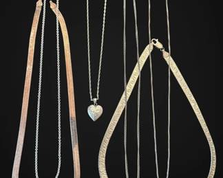 Sterling Silver Heart Locket, Chains, Herringbone Necklaces 51.6g