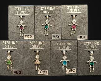 Sterling Silver Birthstone Charms Pendants 11.4g