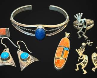Native American Sterling Silver Jewelry w Kokopelli Ring Earring Set 37.0g