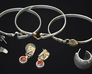 Sterling Silver Bracelets w 14k Gold Overlay Sterling Earrings 49.4g