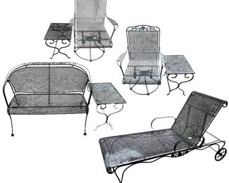 Metal Patio Furniture Lounger, Bench, Armchairs,  Side Tables