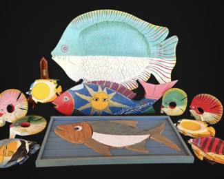 Hand Carved Painted Wooden Fish Wall Art, Napkin Rings, Coasters, More
