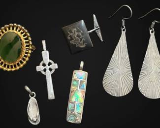 Sterling Silver Pendants, Brooch, Dangle Starburst Earrings 39.9g