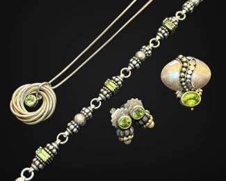 Sterling Silver Peridot Bracelet, Necklace, Earrings, Pendant 36.4g