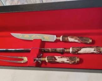 Carved antler carving set from West Germany