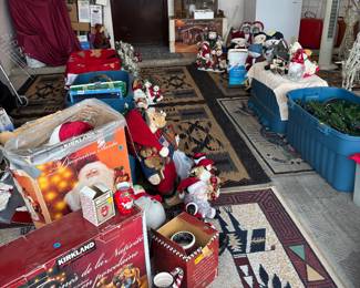 All kinds of Christmas decor, including artificial tree 