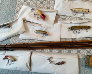 VINTAGE FISHING POLE AND LURES