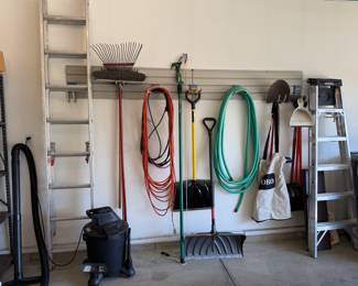 LADDERS, SHOP VAC AND YARD TOOLS