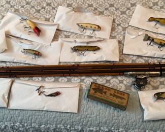 VINTAGE FISHING POLE AND LURES