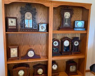 ANTIQUE CLOCKS AND SHELVING