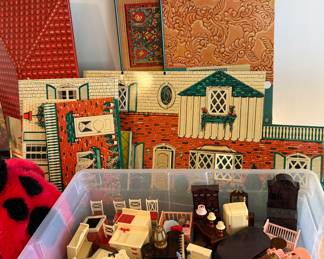 VINTAGE DOLL HOUSE COMPLETE WITH FURNITURE