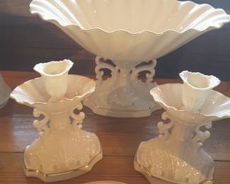 Lenox compote & matching candlesticks