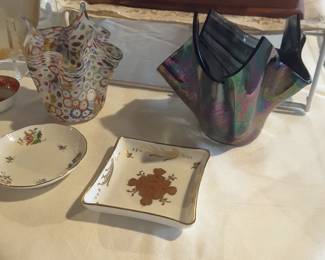 Murano vases & Herend porcelain small trinket trays 