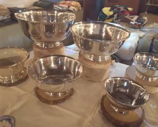 Sterling and silverplate Revere bowls with liners