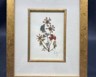 Gold Frame & Matted Pressed Flowers by Peity Wall