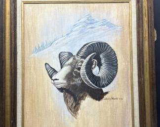 Vintage Framed Picture of a Big Horn Sheep
