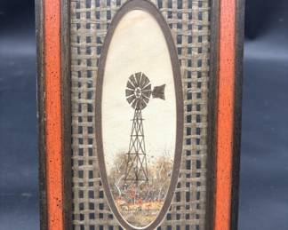 Vintage Image of Windmill in Oval Matt & Framed