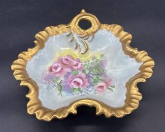 Antique German Lusterware Trinket Dish w/ 22K Gold Plate Rim