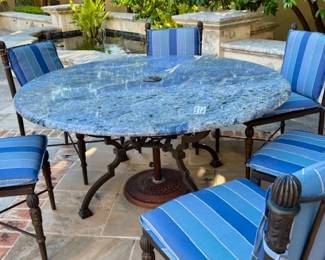 Pair of Rare Blue Marble Outdoor Tables