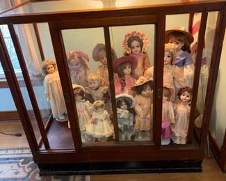 Antique glass and wood with two sliding front doors for easy access! Unique and beautiful