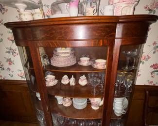 Beautiful Antique round glass and wood china or display case