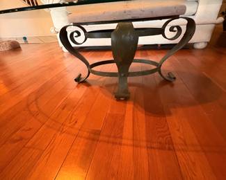 Wrought iron coffee table with glass top