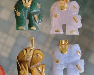 Gold and Gemstone Jade Elephants