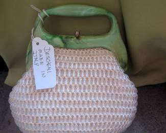 Italian old beaded purse green handle