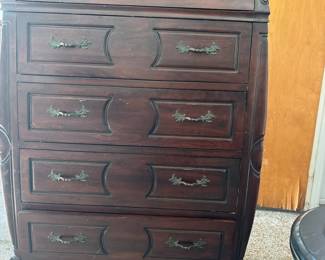 Mid century tall boy solid wood 5 drawer chest.