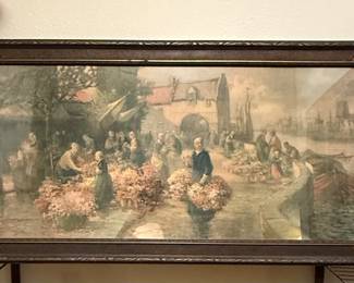 Victorian Dutch Flower Market Antique Print 
Artist Van Vreeland 