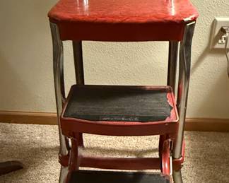 Vintage Red Metaloid Step Stool 