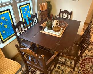 Cottage Style Table  
Six Antique Chairs 