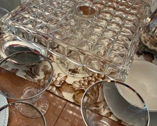 Vintage Indiana Glass “Constellation” Square Pedestal Cake Stand with Rum Well