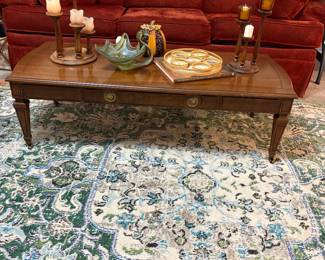 Clayton Marcus Upholstered 3 Seat Sofa with 2 Pillows, Traditional Coffee Table with Cabriole Legs