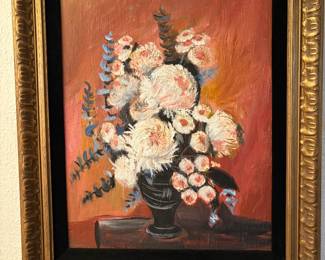 Frames Oil on Canvas Floral Arrangement in Black Vase