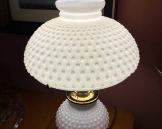 Vintage Hobnail Milk Glass Hurricane Lamp