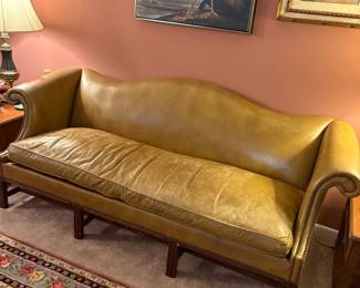 Leather Camelback Sofa with Nailhead Trim
