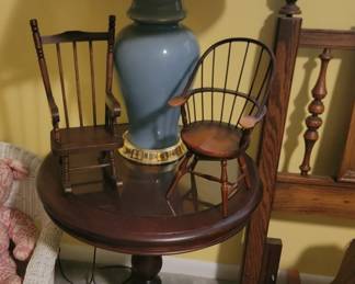 Vintage Table and Doll Furniture on Top of Table