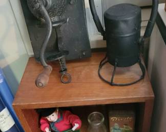 Cast Iron Grinder and Railroad Lantern