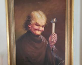 Signed Hector Moncayo Lady Holding Candle